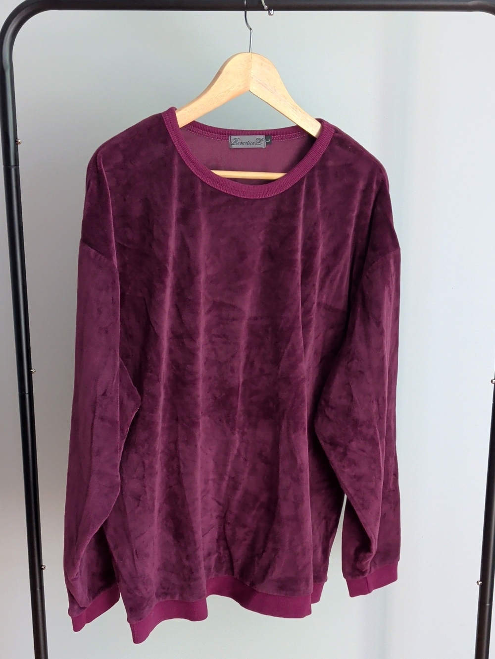Vintage Plum Velour Crewneck Sweater for Men